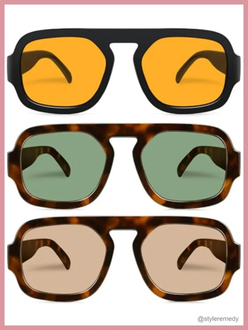 Retro Square Aviator Sunglasses Flat Top UV400 Protection Wrap Around Frame